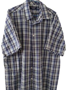 Roundtree & Yorke Men's Short Sleeved Shirt Blue Plaid Large